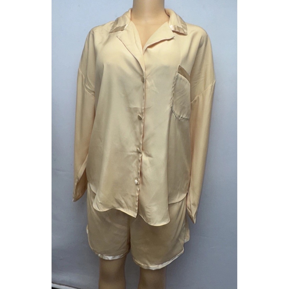 Victorias Secret Nightshirt M Sleepwear Pajama topand Bottom Polyester Yellow